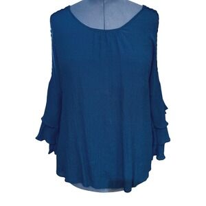 Unique Spectrum Blue Pullover Top Size 1X Tiered Ruffled Sleeves Dressy Casual